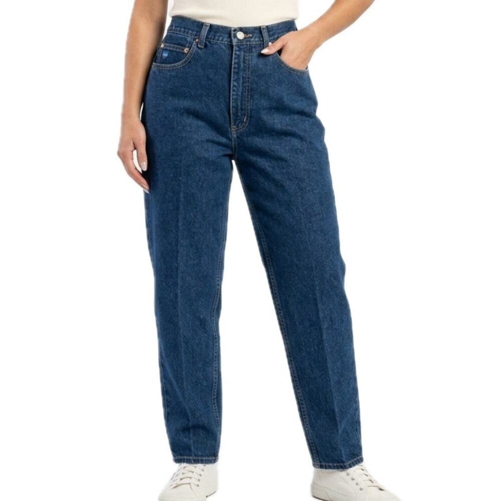 Vintage 90s Texwood Dark Wash Blue High Rise Mom Jeans Tapered Leg Size 32